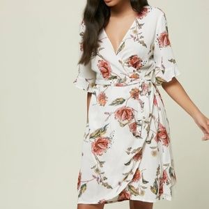 O'Neill White Floral Wrap Dress Size M